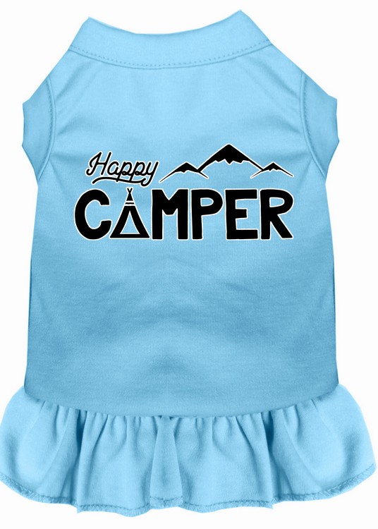 Happy Camper Screen Print Dog Dress Baby Blue XS